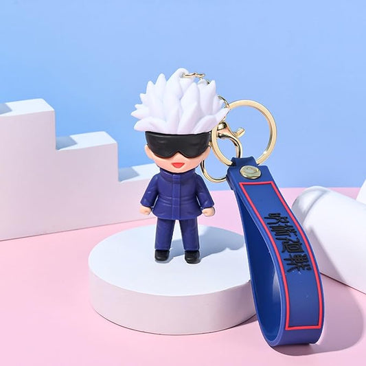 Gojo 3D Silicone Keychain with Bagcharm and strap | Jujutsu Kaisen Gojo Satoru Key Chain